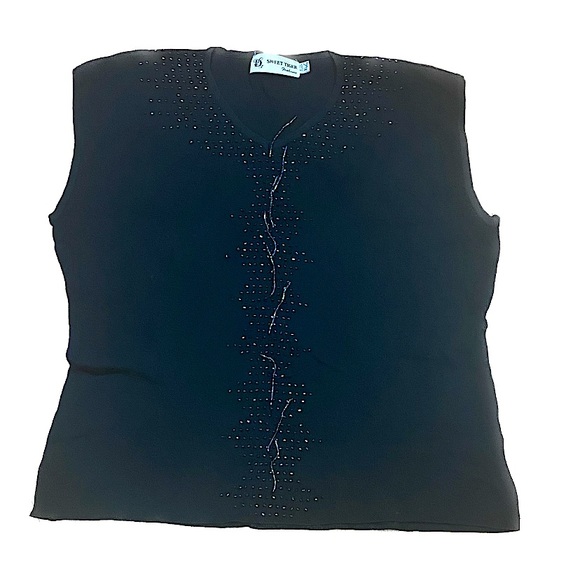 Festive V Neck Sleeveless Top w/Multi Pastel Beaded Detail on Front Sz L/XL - Picture 6 of 8